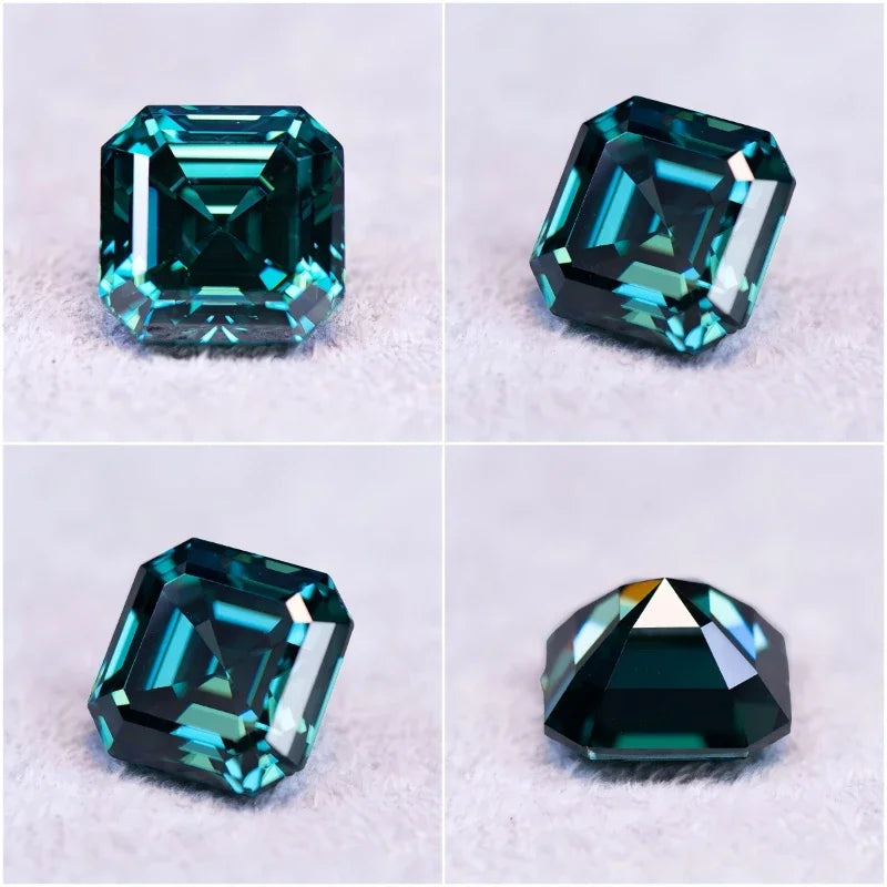 Natural Green Moissanite Stone Asscher Cut With Certificate Pass Diamonds Tester Gemstones