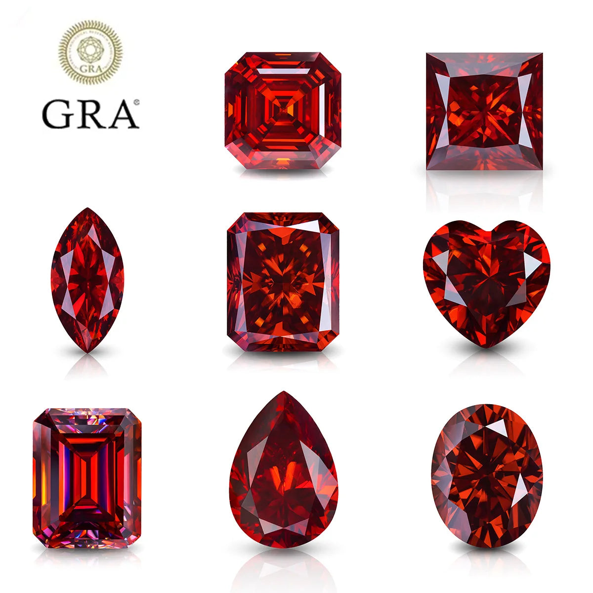Garnet Red Moissanite Stone 0.5ct-3ct D Color Passes Diamond Tester GRA Certificate