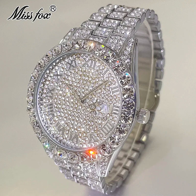 Iced Out Watch for Mens Fashion Bling Quartz Clocks Luxury Full Diamond Wrist Watches Man