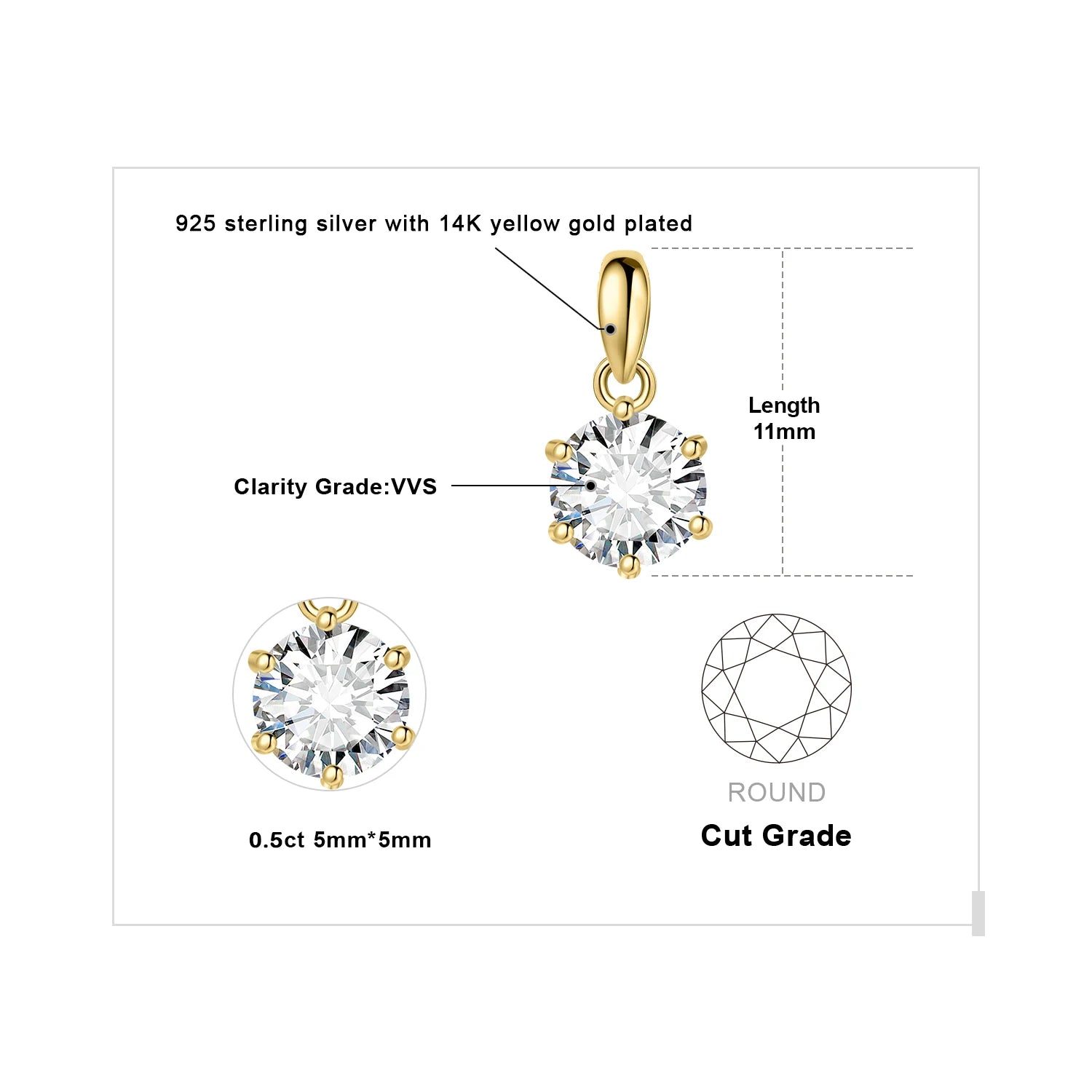 Moissanite D Color 1ct 1.5ct 2ct 3ct Round 925 Sterling Silver Pendant Necklace for Woman No Chain