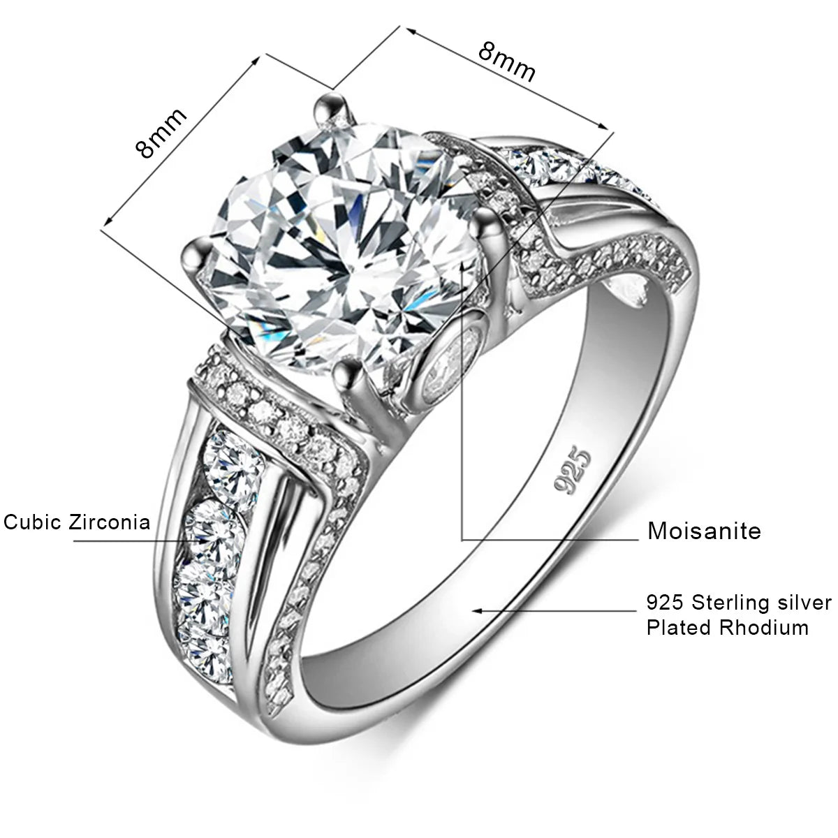 2CT Moissanite Diamond 925 Sterling Silver Rings For Women, Wedding Bands, Luxury Jewelry