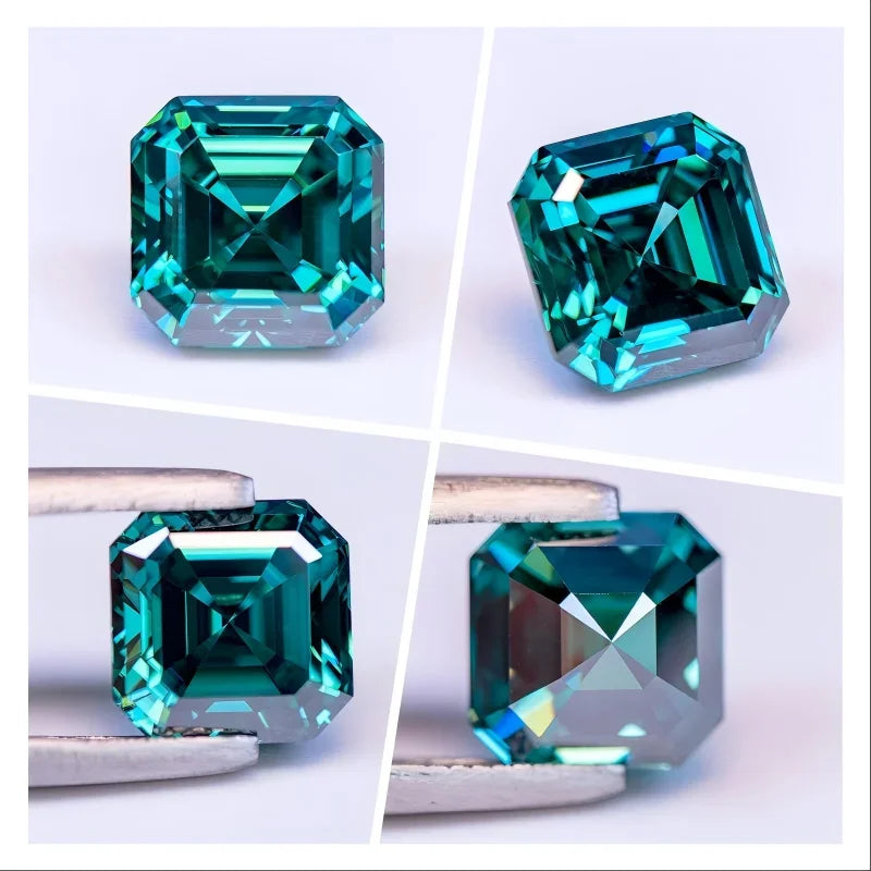 Natural Green Moissanite Stone Asscher Cut With Certificate Pass Diamonds Tester Gemstones