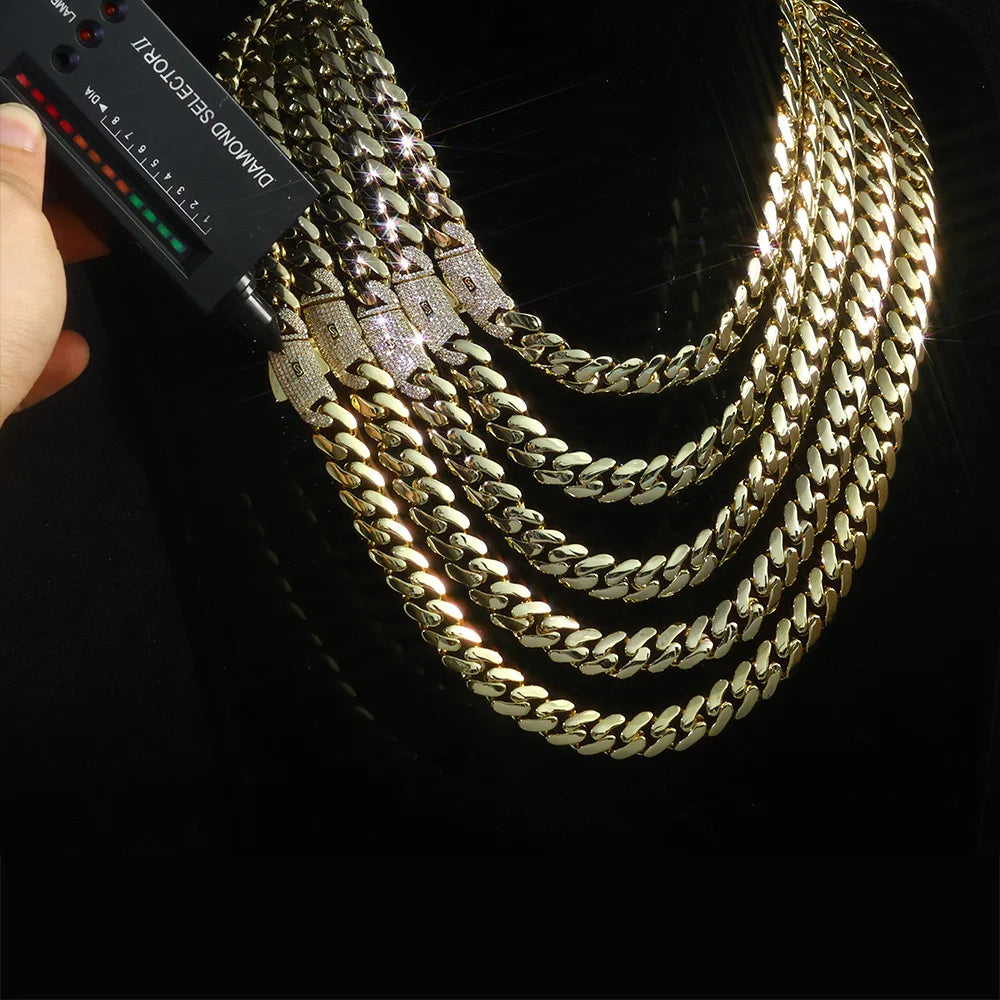925 VVS Iced Out Moissanite Cuban Link Necklace 6/8/10mm 14K Gold Plated 925 Silver Smooth Monaco Chain Hip Hop Jewelry