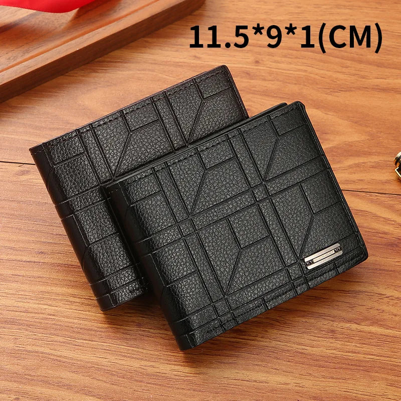 Men's Short Fashion Plaid Horizontal Soft Leather Large Capacity Multi Card Wallet