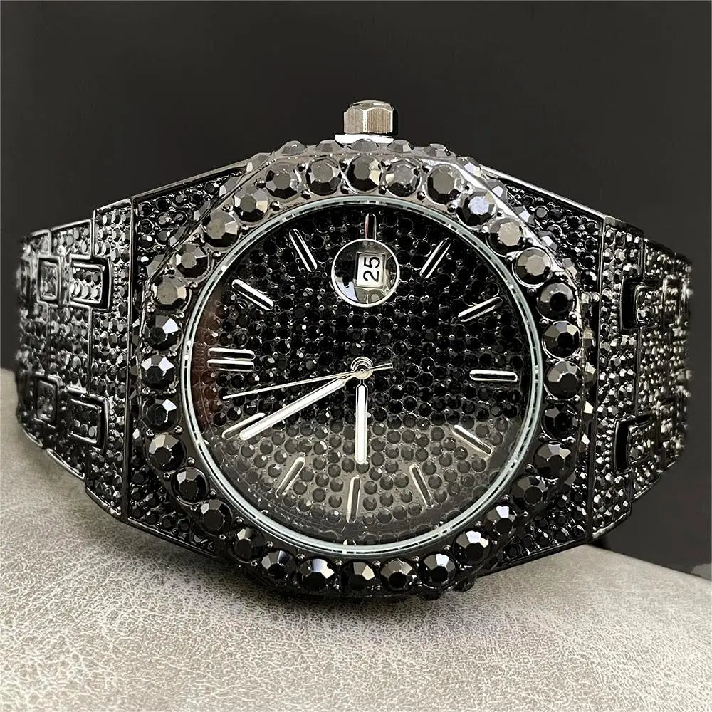 Luxury Brand Iced Watch For Men Fashion Hip Hop Diamond Waterproof Stainless Steel Wristwatch