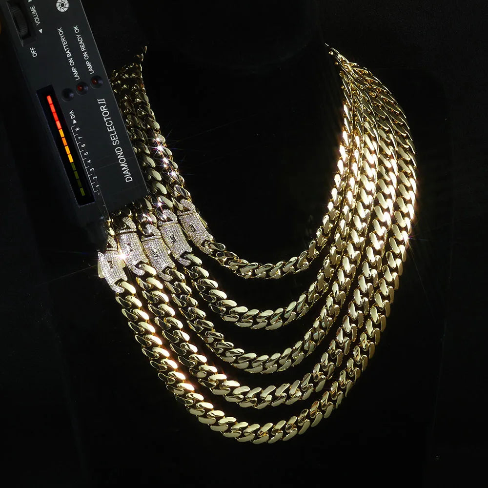 925 VVS Iced Out Moissanite Cuban Link Necklace 6/8/10mm 14K Gold Plated 925 Silver Smooth Monaco Chain Hip Hop Jewelry