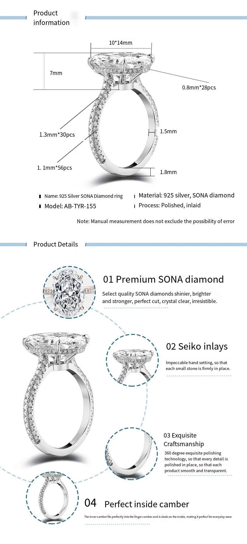Moissanite Diamond 925 Sterling Silver Ring, Wedding Band Rings for Women, Bridal Engagement, GRA Certified