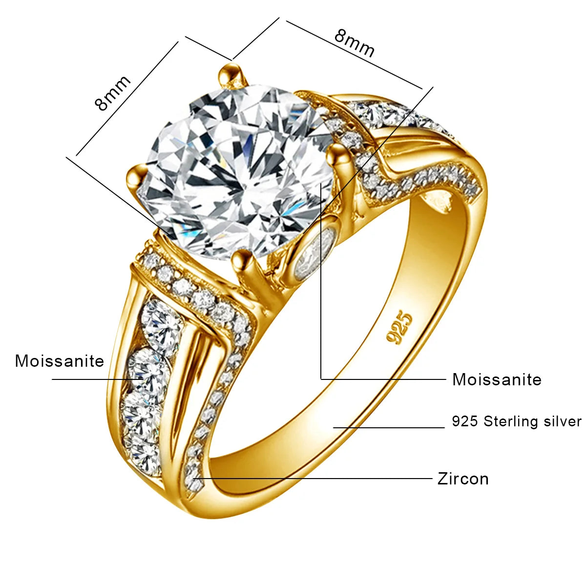 2CT Moissanite Diamond 925 Sterling Silver Rings For Women, Wedding Bands, Luxury Jewelry