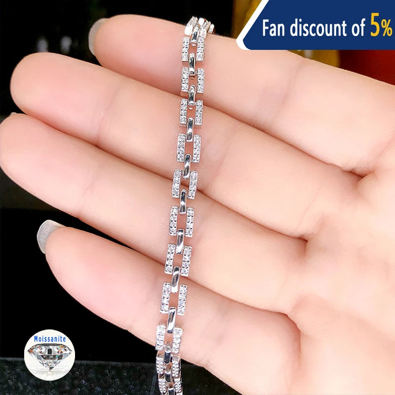 Full Moissanite Bracelet D Color for Women and Men 925 Sterling Silver Chain