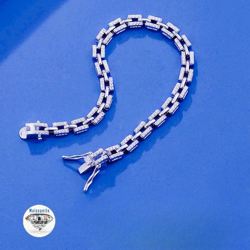 Full Moissanite Bracelet D Color for Women and Men 925 Sterling Silver Chain