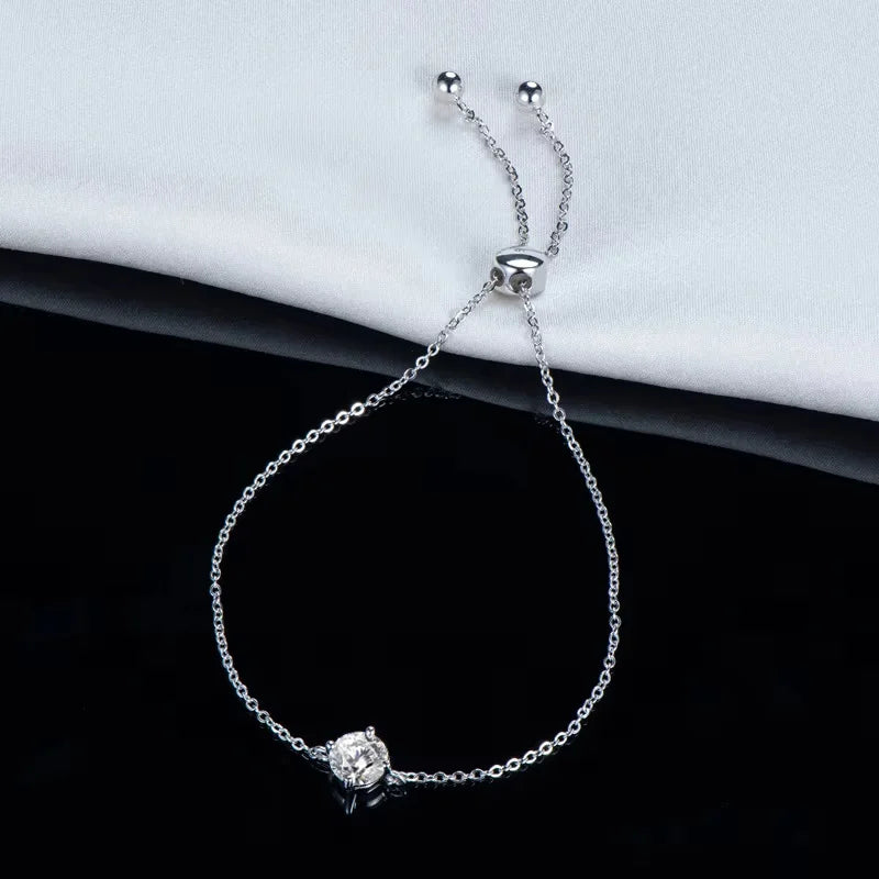 Certified 1CT Moissanite Bracelet for Women Real S925 Silver Classic Round Lab Diamond Charm Hand Chain Adjustable