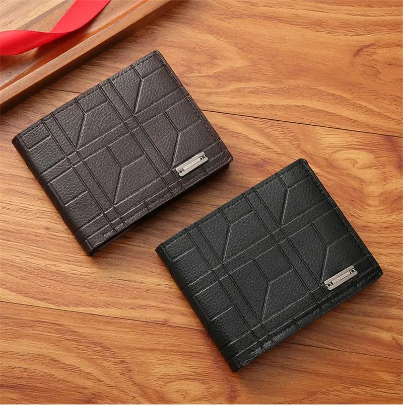 Men's Short Fashion Plaid Horizontal Soft Leather Large Capacity Multi Card Wallet
