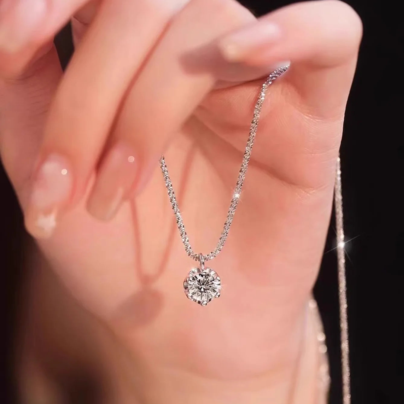 Moissanite Necklaces for Women 925 Sterling Silver Sparkling Cauliflower Chain with 2CT Moissanite Diamond