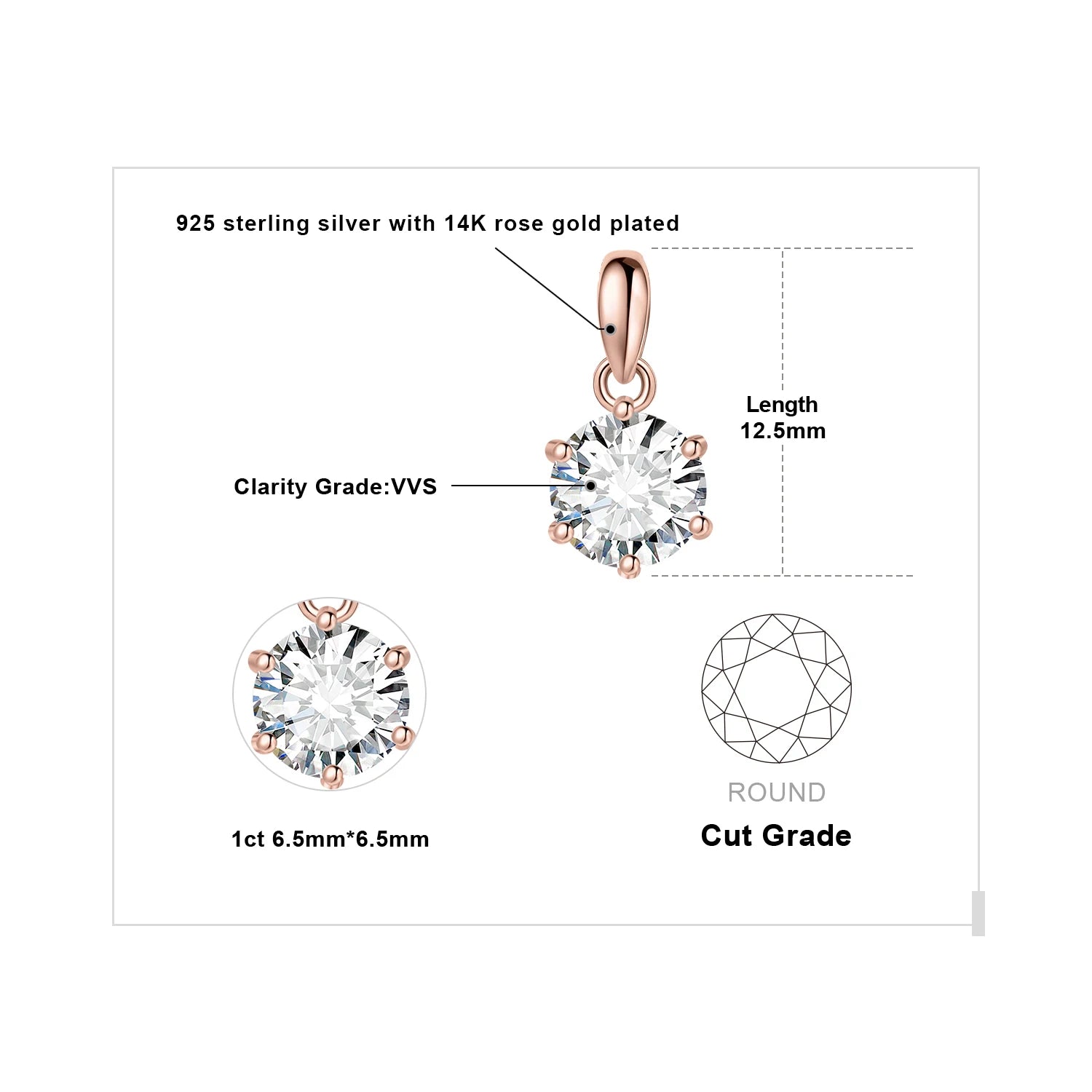 Moissanite D Color 1ct 1.5ct 2ct 3ct Round 925 Sterling Silver Pendant Necklace for Woman No Chain