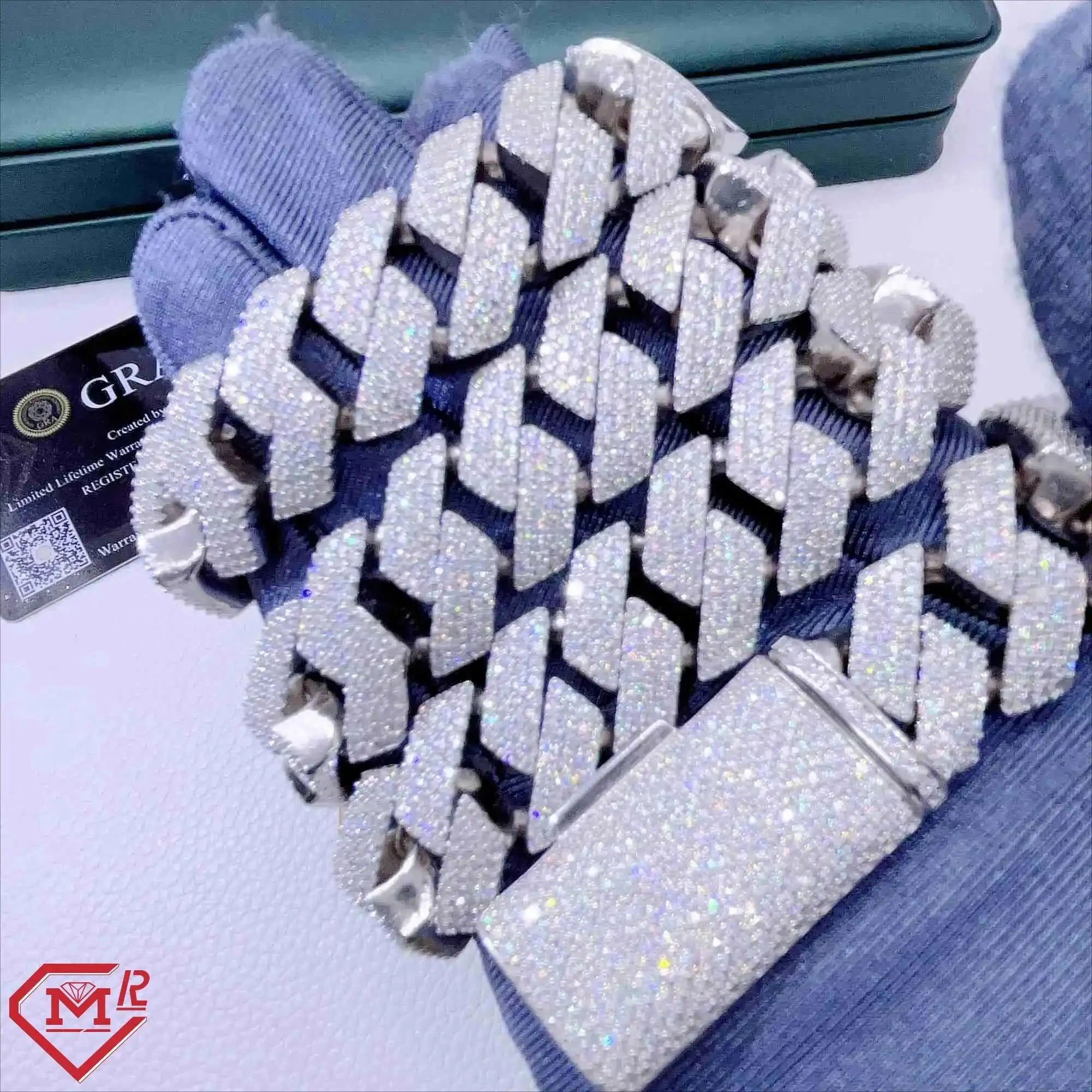 Hiphop Cuban Chain Necklace For Men Women Iced Out 18mm 4 Row 925 Sterling Silver VVS Moissanite Cuban Link Chain