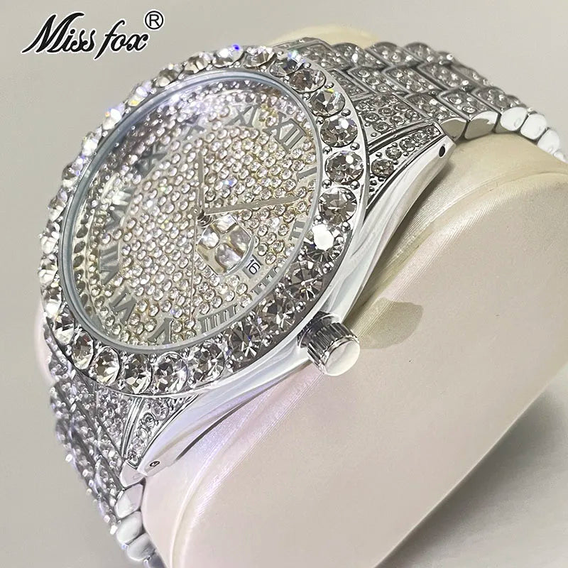 Iced Out Watch for Mens Fashion Bling Quartz Clocks Luxury Full Diamond Wrist Watches Man