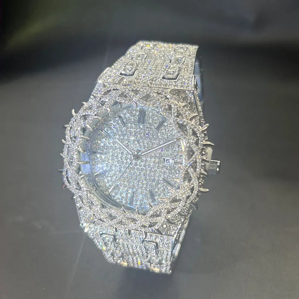 Fashion Full Diamond Watches Men Brand lced out Flower Quartz Wristwatch For Men