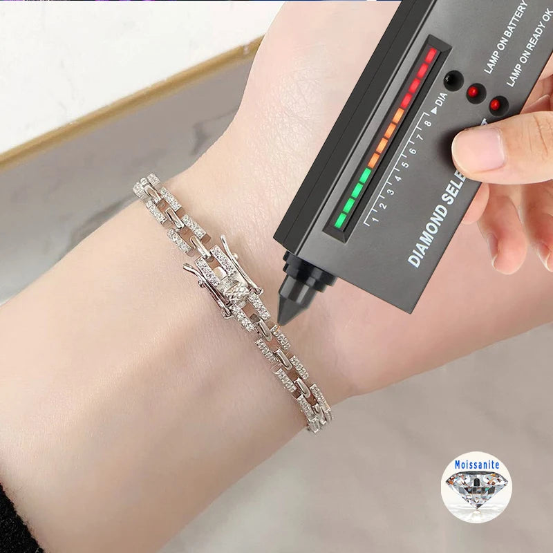 Full Moissanite Bracelet D Color for Women and Men 925 Sterling Silver Chain