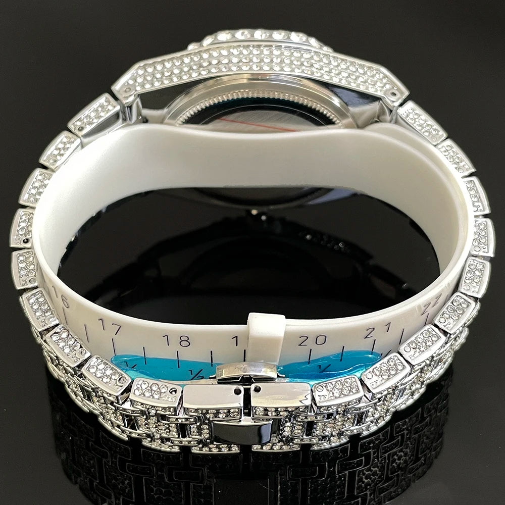 Luxury Brand Iced Watch For Men Fashion Hip Hop Diamond Waterproof Stainless Steel Wristwatch