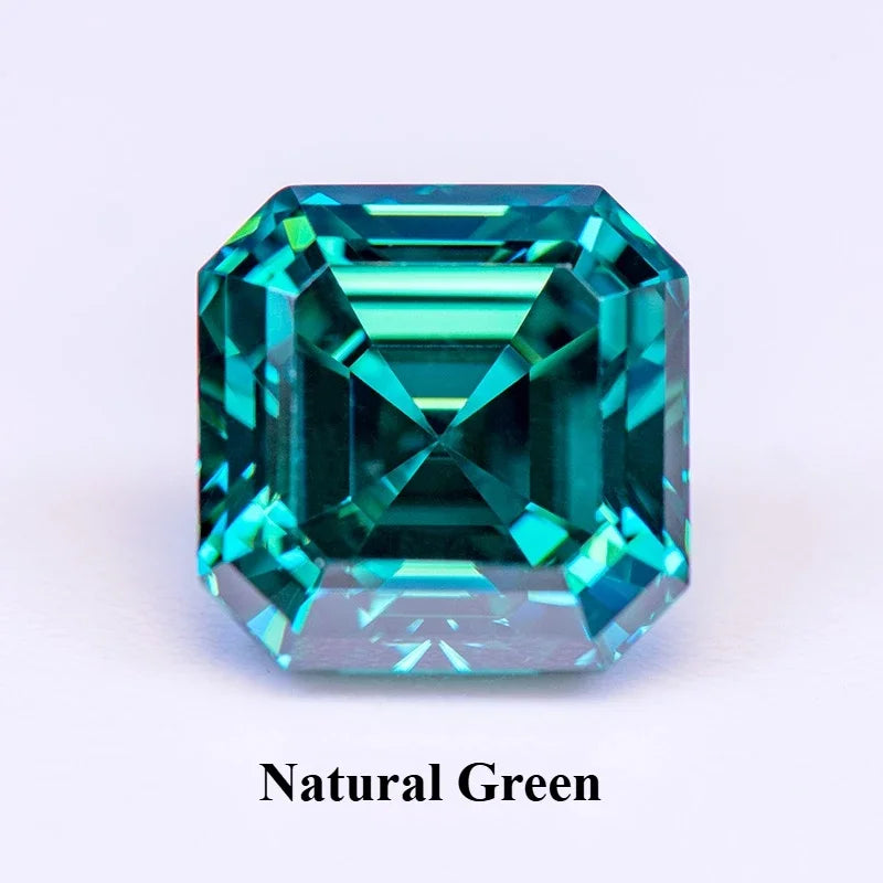 Natural Green Moissanite Stone Asscher Cut With Certificate Pass Diamonds Tester Gemstones