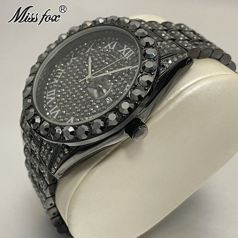 Iced Out Watch for Mens Fashion Bling Quartz Clocks Luxury Full Diamond Wrist Watches Man