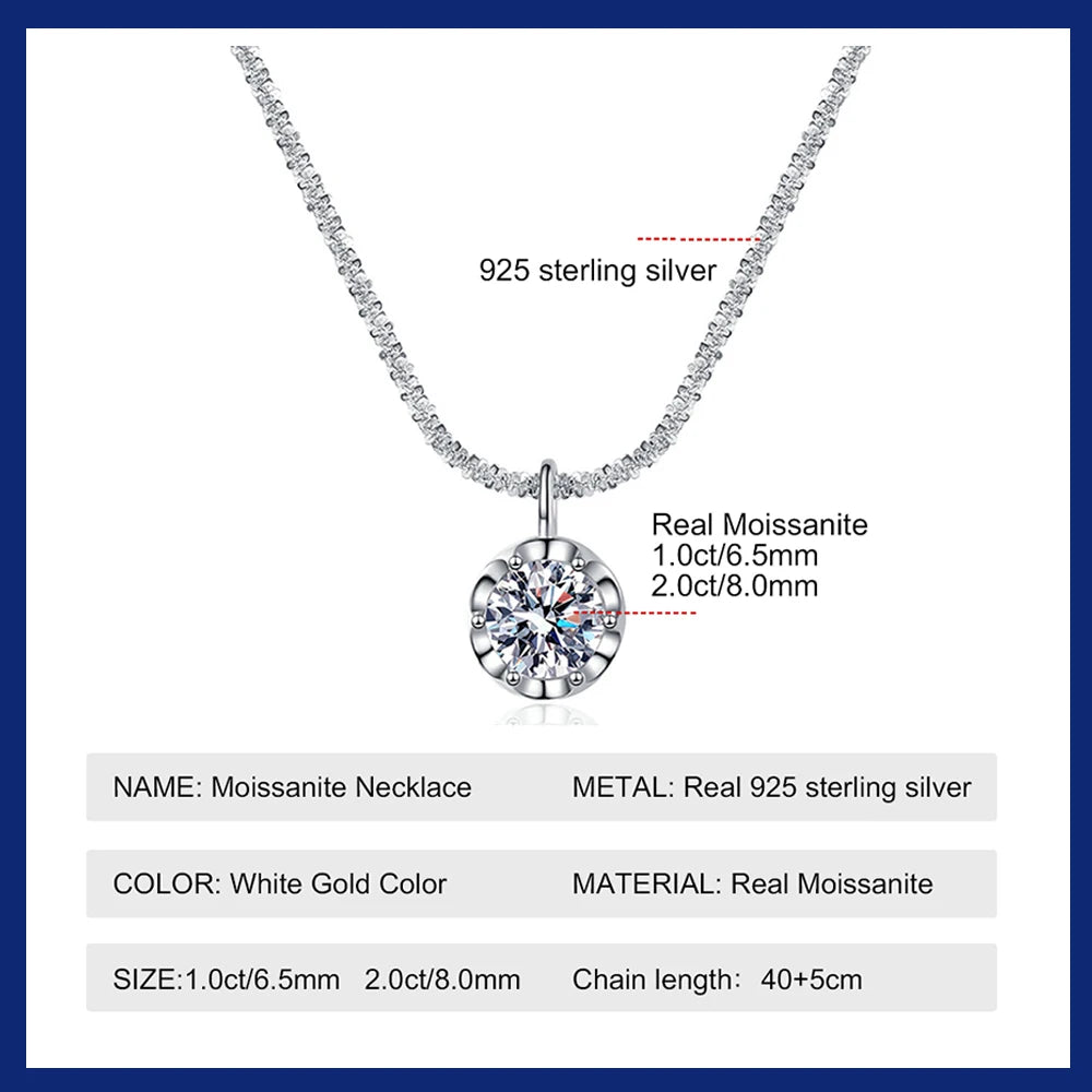 Moissanite Necklaces for Women 925 Sterling Silver Sparkling Cauliflower Chain with 2CT Moissanite Diamond