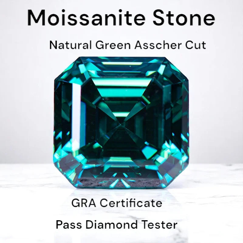 Natural Green Moissanite Stone Asscher Cut With Certificate Pass Diamonds Tester Gemstones