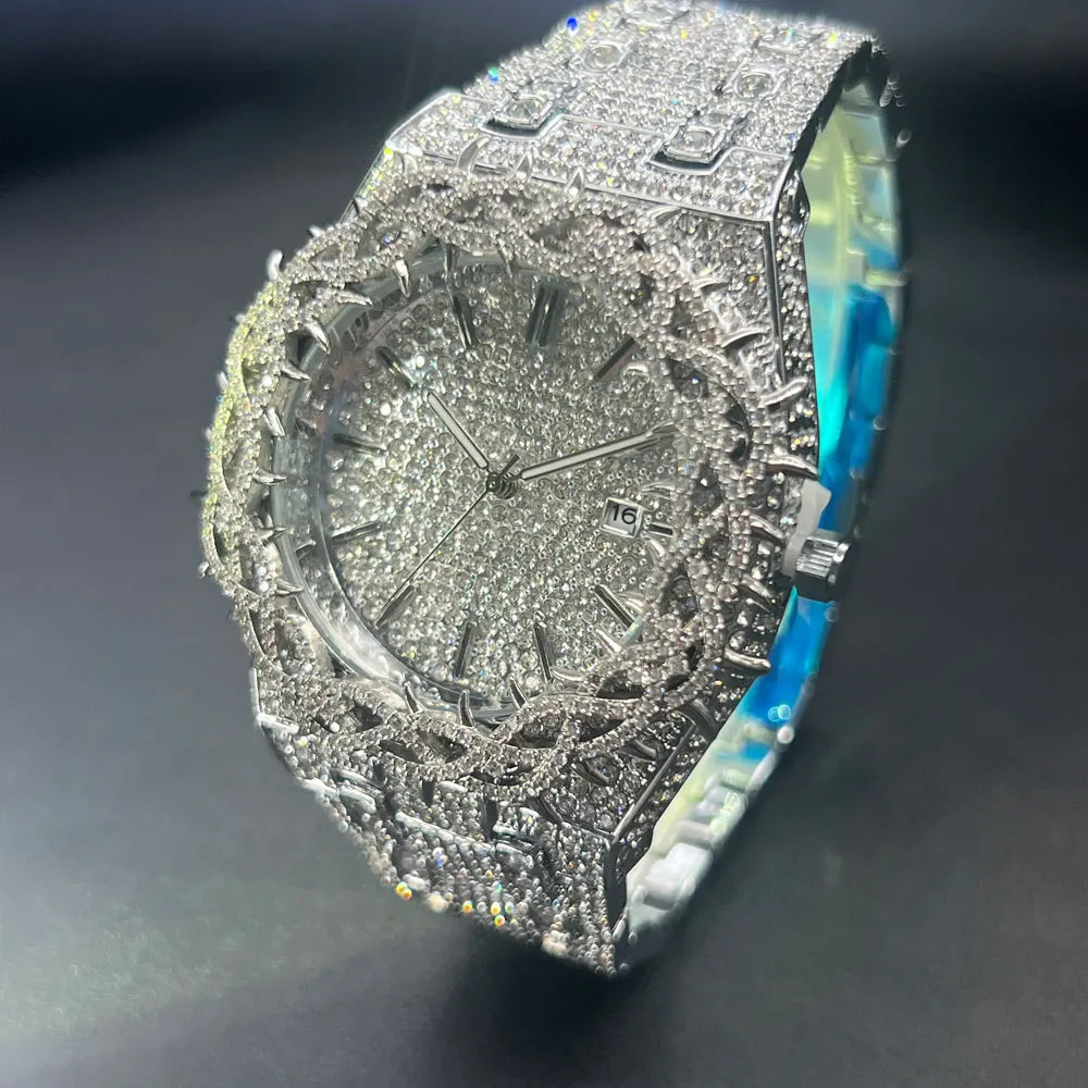 Fashion Full Diamond Watches Men Brand lced out Flower Quartz Wristwatch For Men