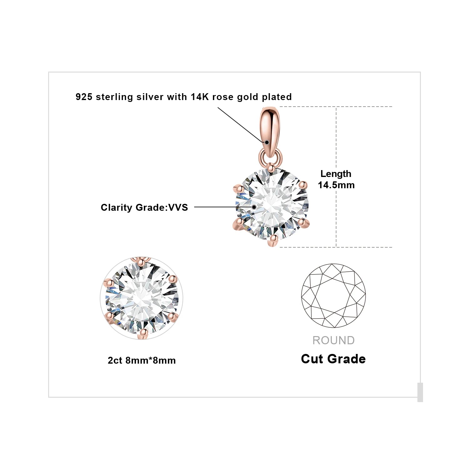 Moissanite D Color 1ct 1.5ct 2ct 3ct Round 925 Sterling Silver Pendant Necklace for Woman No Chain