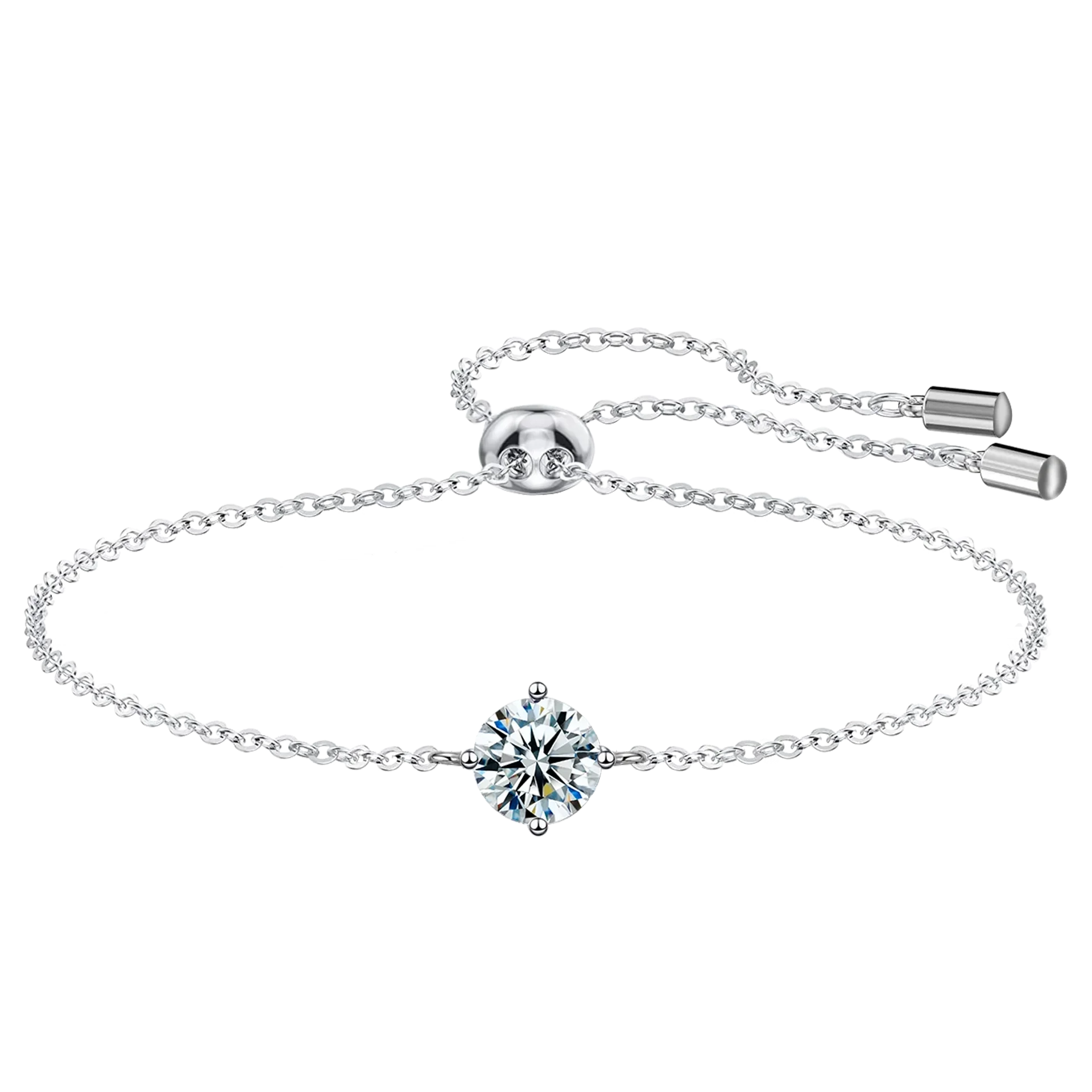 Certified 1CT Moissanite Bracelet for Women Real S925 Silver Classic Round Lab Diamond Charm Hand Chain Adjustable