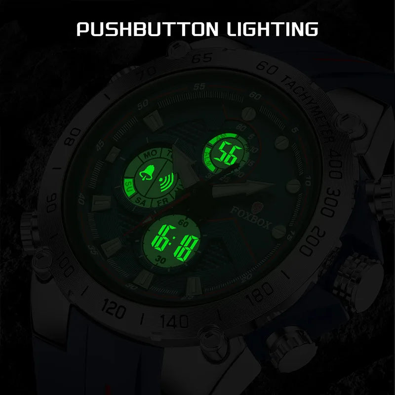 FOXBOX Sports Men's watches Military LED dual display luminous fashion mens clock waterproof watches for men