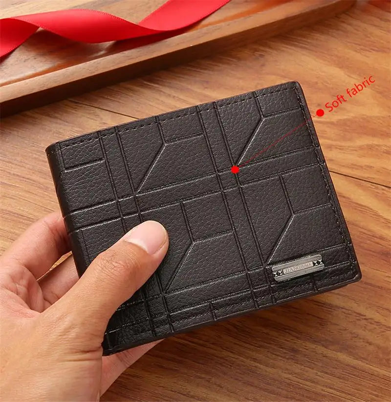 Men's Short Fashion Plaid Horizontal Soft Leather Large Capacity Multi Card Wallet