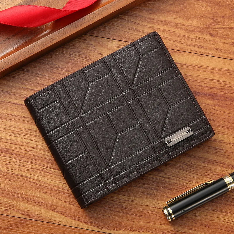 Men's Short Fashion Plaid Horizontal Soft Leather Large Capacity Multi Card Wallet
