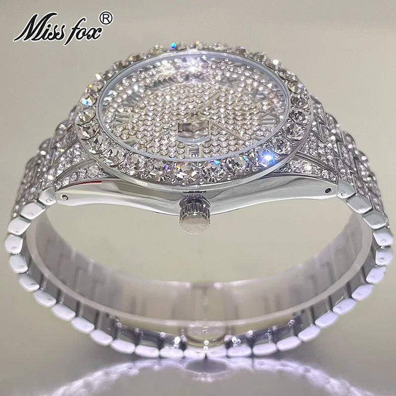 Iced Out Watch for Mens Fashion Bling Quartz Clocks Luxury Full Diamond Wrist Watches Man