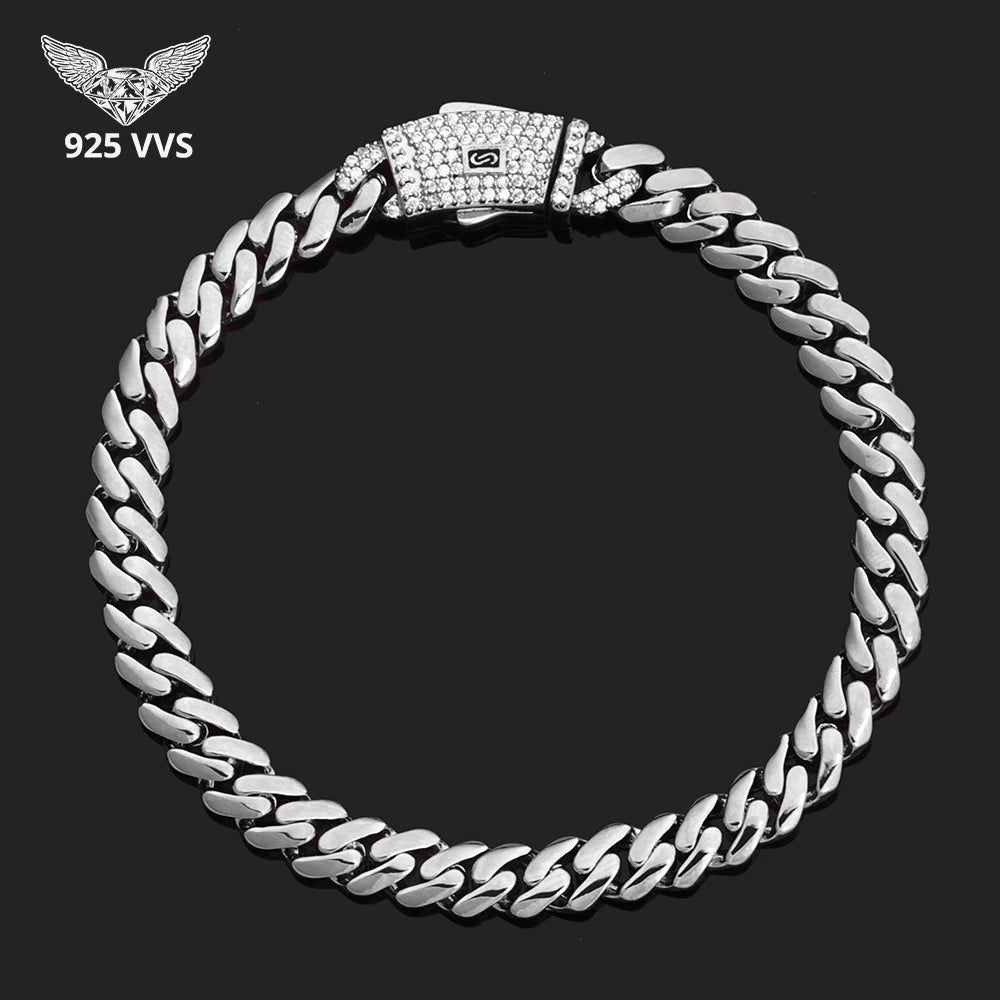 925 VVS Iced Out Moissanite Cuban Link Necklace 6/8/10mm 14K Gold Plated 925 Silver Smooth Monaco Chain Hip Hop Jewelry