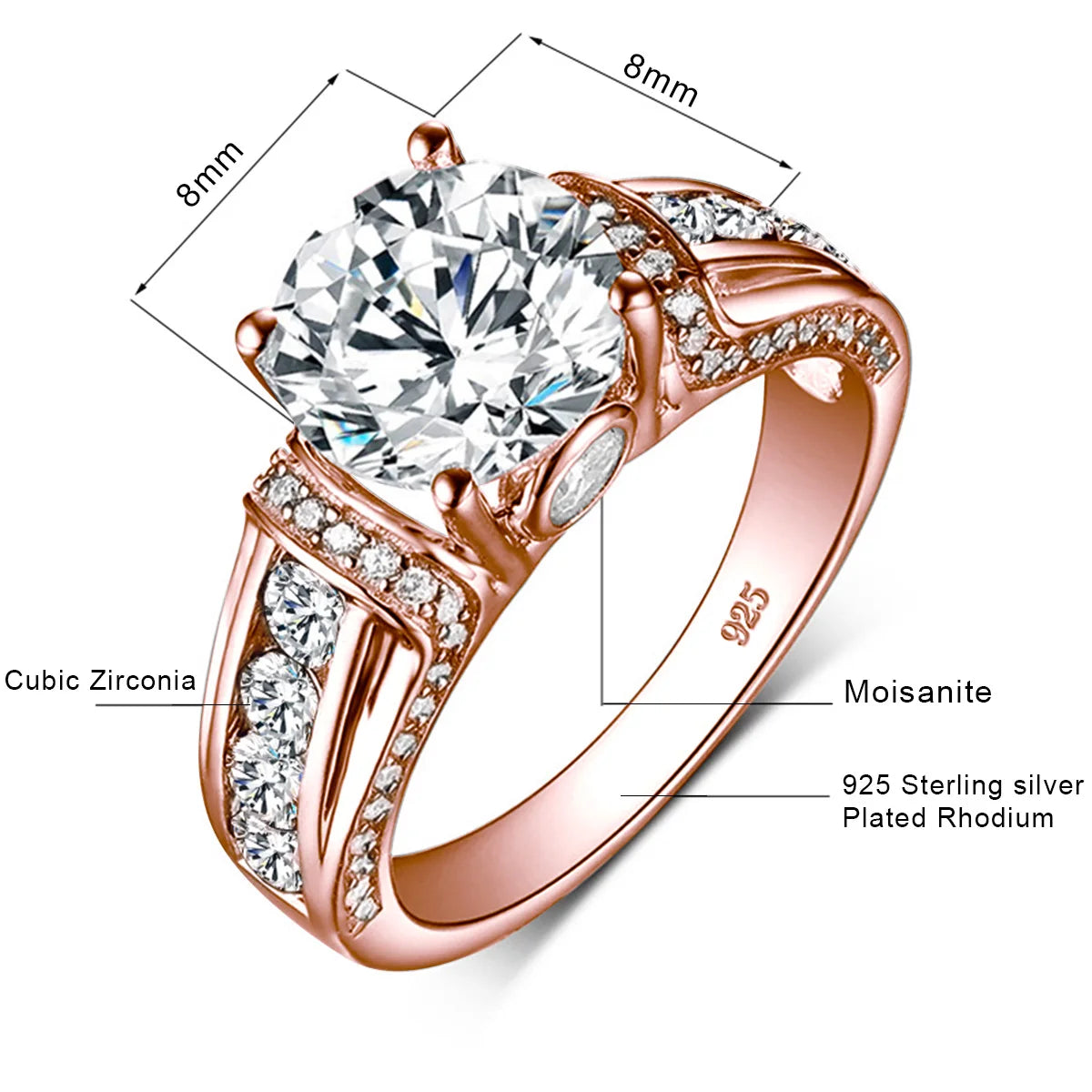 2CT Moissanite Diamond 925 Sterling Silver Rings For Women, Wedding Bands, Luxury Jewelry