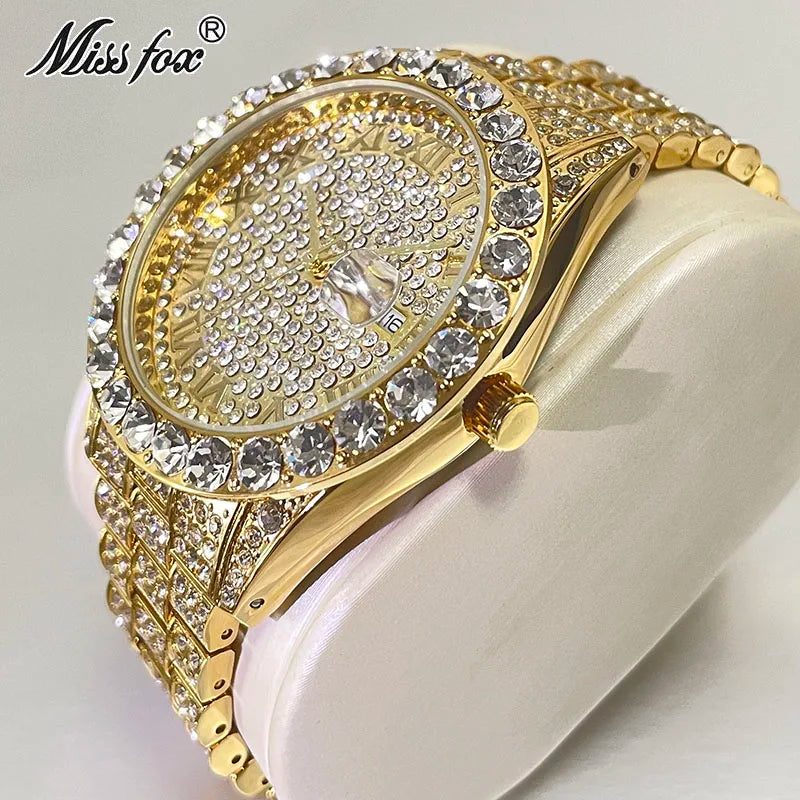 Iced Out Watch for Mens Fashion Bling Quartz Clocks Luxury Full Diamond Wrist Watches Man