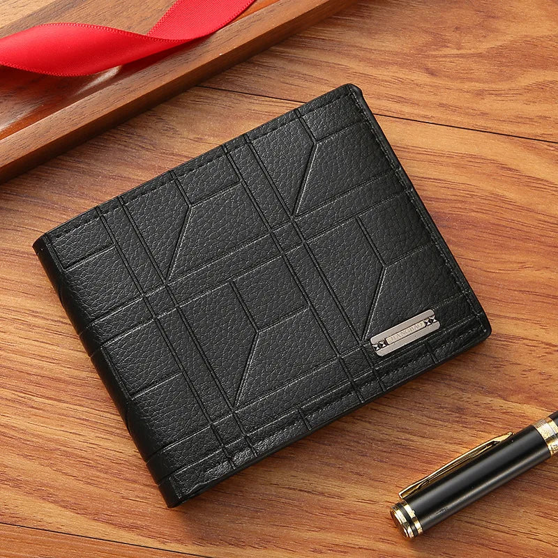 Men's Short Fashion Plaid Horizontal Soft Leather Large Capacity Multi Card Wallet