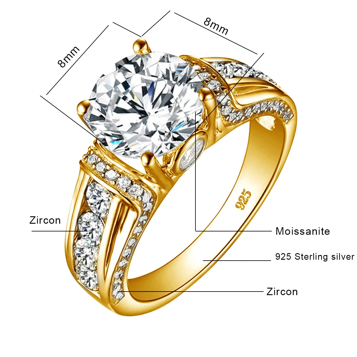 2CT Moissanite Diamond 925 Sterling Silver Rings For Women, Wedding Bands, Luxury Jewelry